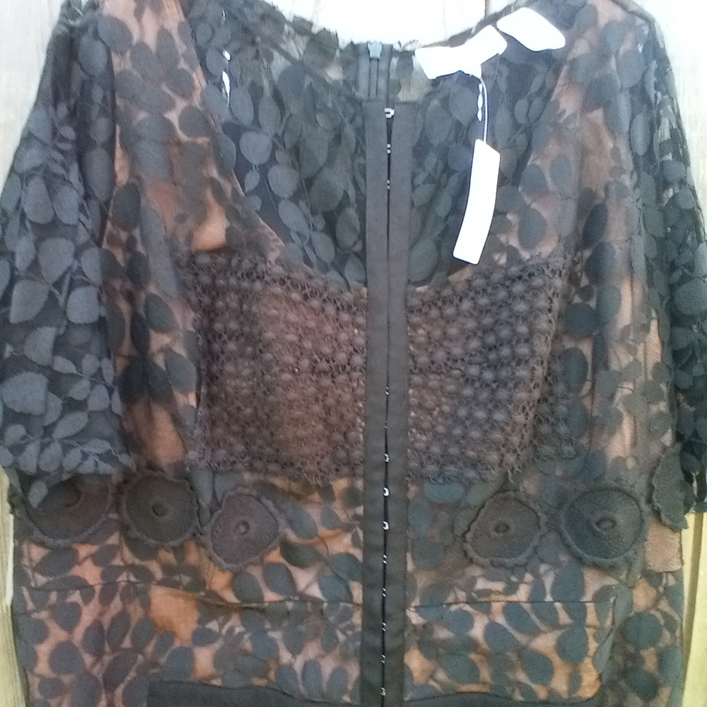 Anthropologie Byron Lars Parissima Dress Womens 20W Black Sheath Lace Bodycon - Picture 7 of 16